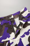 Púrpura Street Print Patchwork Fold Cintura alta Tipo A Parte inferior con estampado completo