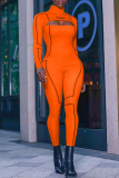 Combinaisons moulantes à col roulé découpées à imprimé de vêtements de sport décontractés rouge tangerine