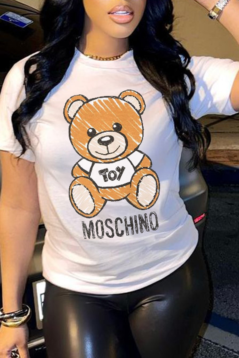 

White Casual Print Patchwork O Neck T-Shirts
