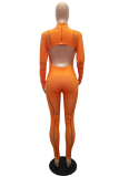 Combinaisons moulantes à col roulé découpées à imprimé de vêtements de sport décontractés rouge tangerine