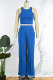 Blue Casual Solid Basic O Neck Sleeveless Two Pieces