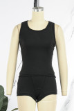Coffee Casual Sportswear Solid Patchwork O Neck Sleeveless Two Pieces