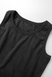 Черный Повседневная спортивная одежда Однотонный Пэчворк О-образный вырез Без рукавов Из двух частей