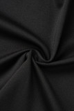 Negro Casual Sólido Patchwork Botones Camisa Cuello Manga Corta Dos Piezas