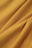 イエロー カジュアル ソリッド パッチワーク スリット ビーズ V ネック ワン ステップ スカート ドレス