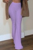 Pantalones color sólido convencional de cintura alta flacos básicos sólidos casuales rosa púrpura
