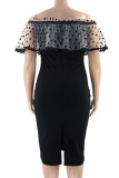 黒のセクシーなソリッドパッチワークオフショルダーワンステップスカートプラスサイズのドレス