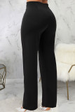 Pantalones de color sólido rectos de cintura alta rectos de trabajo informal negro
