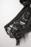 Negro Sexy cambio gradual estampado borla ahuecado patchwork cuello redondo sin mangas dos piezas