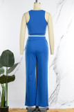 Blue Casual Solid Basic O Neck Sleeveless Two Pieces