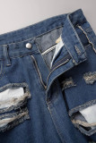 Темно-синие однотонные рваные джинсы с высокой талией в стиле пэчворк Street Street