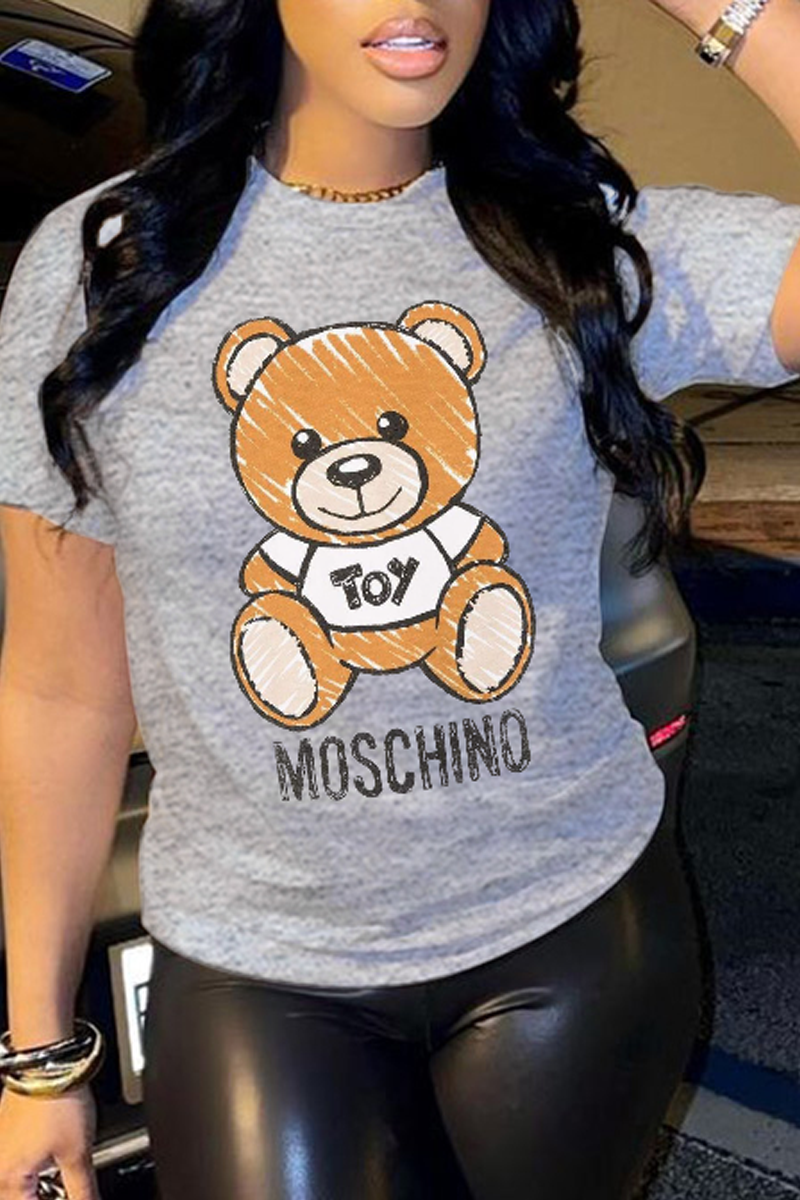 

Grey Casual Print Patchwork O Neck T-Shirts