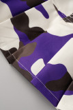 Purple Street Print Patchwork Fold Vita alta Tipo A Pantaloni con stampa completa