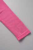 Due pezzi a maniche lunghe con scollo a O collo casual in tinta unita rosso rosa