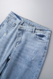 Jeans in denim a vita alta patchwork strappati tinta unita Deep Blue Street