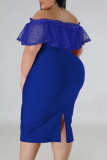 青いセクシーな固体パッチワーク オフショルダー ワン ステップ スカート プラス サイズのドレス