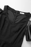 Svarta sexiga formella solida lapptäcken V-ringad aftonklänning