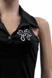 Black Sexy Print Buttons Turndown Collar One Step Skirt Jurken