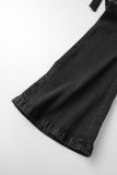 Zwarte casual effen bandage patchwork spijkerjeans met hoge taille