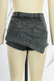 Blaue Street Solid Patchwork Asymmetrische Jeansröcke mit hoher Taille und normaler Passform