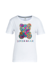 Camisetas con cuello en O de letras de patchwork con estampado diario casual blanco