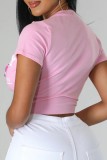 Camisetas cor-de-rosa com estampa casual bandagem