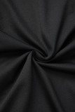 ブラック セクシー ソリッド パッチワーク フラウンス スリット 非対称 ストラップレス ロングドレス ドレス
