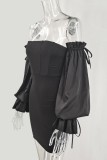 Black Sexy Street Celebrities Solid Backless Strap Design Zipper Strapless One Step Skirt Dresses