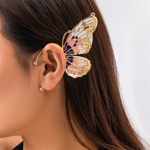 Roze casual vlinder patchwork strass oorbellen