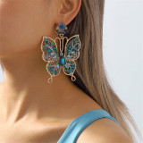 Blauwe casual vlinder patchwork strass oorbellen