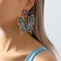 Blå Casual Butterfly Patchwork Rhinestone örhängen