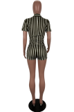 Pink Sexy Casual Street Striped Turndown Collar Skinny Rompers