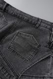Black Street Solid Patchwork Asymmetrisk High Waist Vanliga jeanskjolar