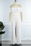 Witte casual effen patchwork-jurk met volant off-shoulder rechte jumpsuits