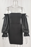 ブラック セクシー ストリート セレブ ソリッド バックレス ストラップ デザイン ジッパー ストラップレス ワン ステップ スカート ドレス