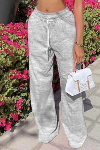 Grey Casual Solid Basic Regular High Waist Conventional Solid Color Trousers