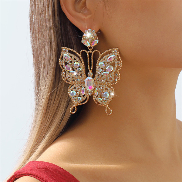 Gouden casual vlinder patchwork strass oorbellen