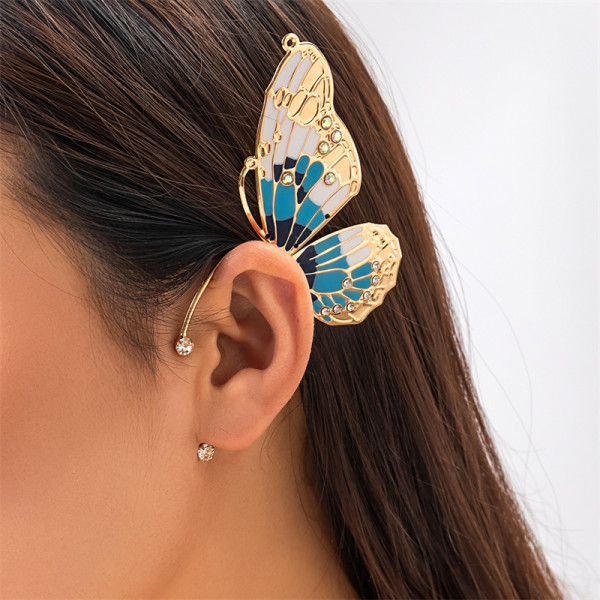 Blauwe casual vlinder patchwork strass oorbellen