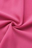 Rose Rouge Sexy Patchwork Solide Transparent Asymétrique Demi-Col Roulé Tops