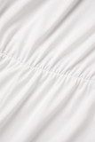 Macacão reto branco casual patchwork com babados nos ombros
