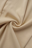 Khaki Casual Print Patchwork Zipper Kragen Kleider in A-Linie