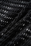 Zwarte sexy effen uitgeholde patchwork halter mouwloze twee stukken