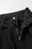 Svarta Casual Solid Bandage Patchwork Jeans med hög midja