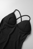 Серый Спортивная одежда Однотонный комбинезон скинни в стиле пэчворк с открытой спиной Тонкие лямки