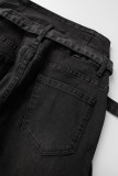 Zwarte casual effen bandage patchwork spijkerjeans met hoge taille