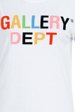 White Casual Street Print Patchwork Letter O Neck T-Shirts