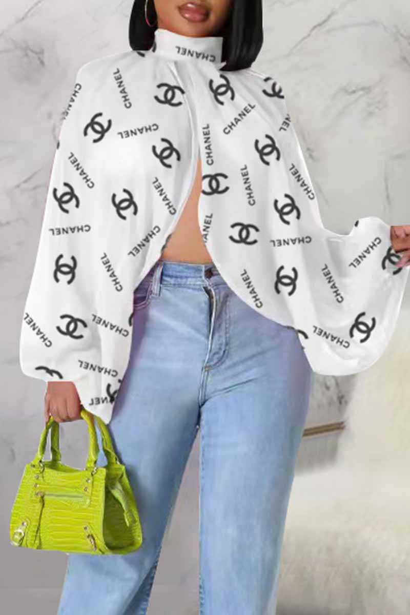 

White Street Print See-through Letter O Neck Tops