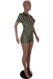 Pink Sexy Casual Street Striped Turndown Collar Skinny Rompers