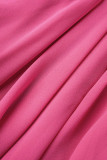 Rose Rouge Sexy Patchwork Solide Transparent Asymétrique Demi-Col Roulé Tops