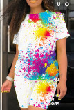 White Rainbow Casual Print Basic O Neck Short Sleeve Two Pieces T-shirt Tops And Shorts Sets